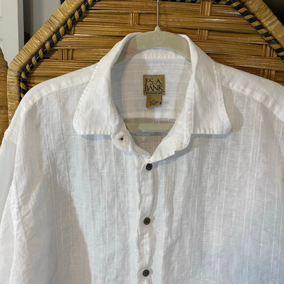 Jos A Bank 100% Linen Button Up Shirt White Long Sleeve Men’s XL resort casual - Picture 4 of 6